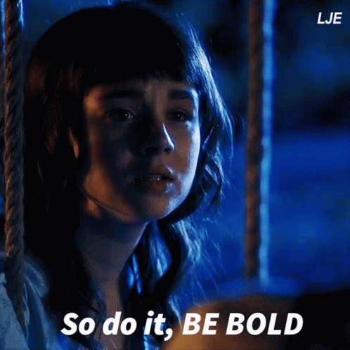 A Woman Says " So Do It Be Bold " In A Blue Background GIF