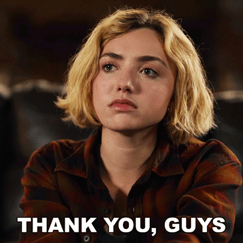 A Woman Says Thank You Guys In Front Of Her Face GIF