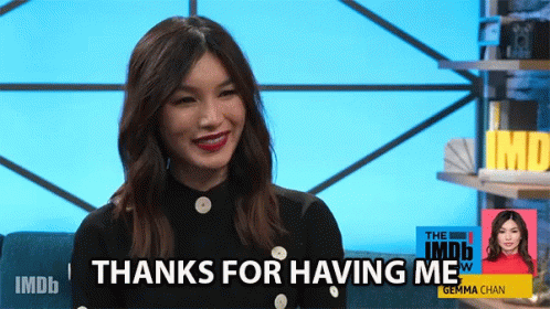A Woman Says " Thanks For Having Me " In A Video GIF