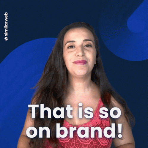 A Woman Says That Is So On Brand In Front Of A Blue Background GIF