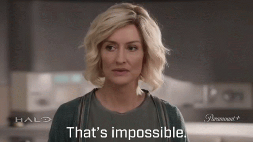 A Woman Says " That 'S Impossible " In A Halo Advertisement GIF