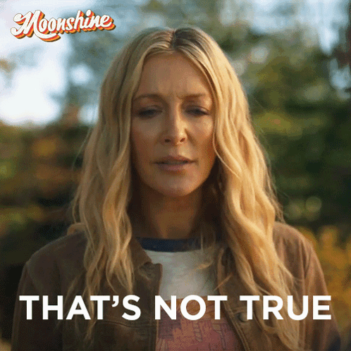 A Woman Says " That 'S Not True " In Front Of A Moonshine Logo GIF