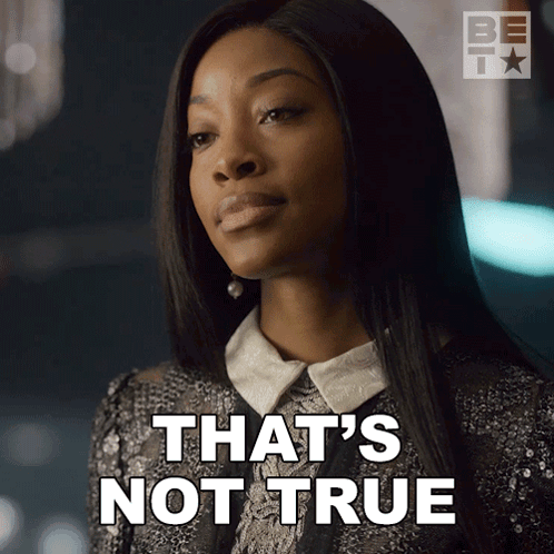 A Woman Says " That 'S Not True " While Wearing A Dress GIF