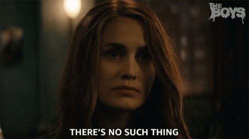 A Woman Says " There 'S No Such Thing " In Front Of A Poster For The Boys GIF
