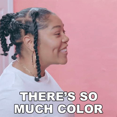 A Woman Says There 'S So Much Color In A Pink Background GIF