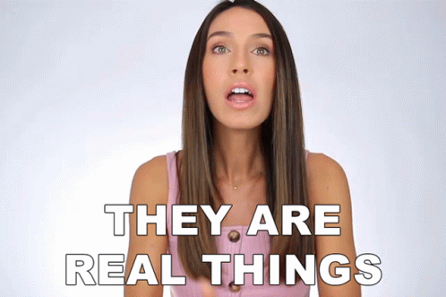 A Woman Says " They Are Real Things " In White Letters GIF