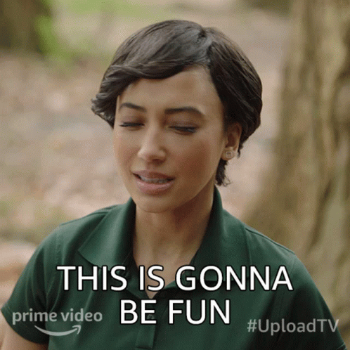 A Woman Says " This Is Gonna Be Fun " While Wearing A Green Polo Shirt GIF