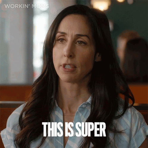 A Woman Says " This Is Super " In A Workin Moms Ad GIF
