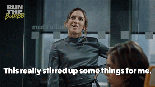 A Woman Says " This Really Stirred Up Some Things For Me " In A Run The Burbs Advertisement GIF