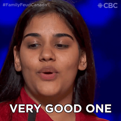 A Woman Says Very Good One In Front Of A Cbs Logo GIF