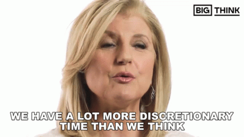 a woman says " we have a lot more discretionary time than we think " in front of a big think logo