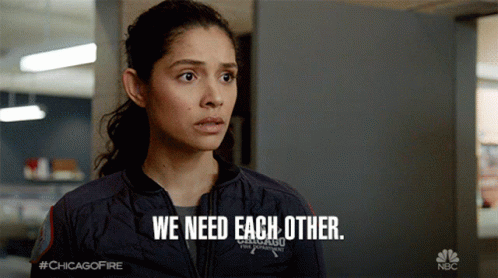 A Woman Says We Need Each Other While Wearing A Jacket That Says Chicago Fire Department GIF