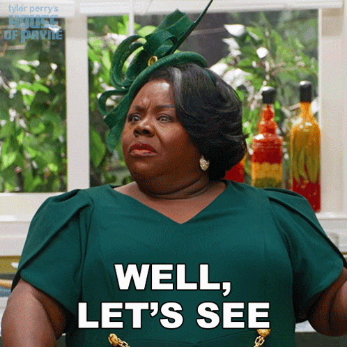 A Woman Says Well Let 'S See While Wearing A Green Dress GIF