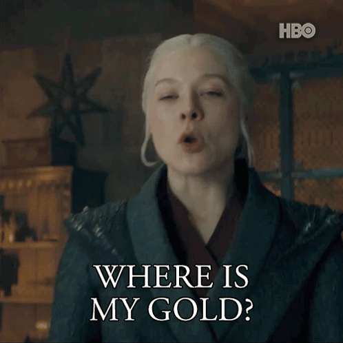 A Woman Says Where Is My Gold In Front Of A Hbo Logo GIF