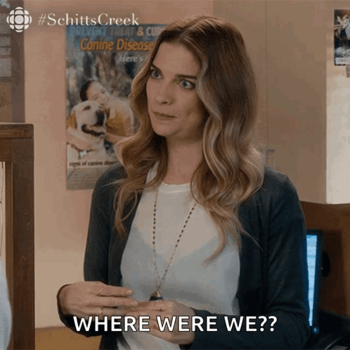Woman Asking Where Were We In Front Of Dog Poster GIF