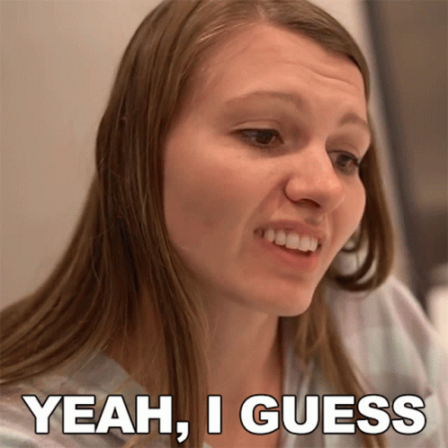 A Woman Says Yeah I Guess In Front Of A Picture Of Her Face GIF