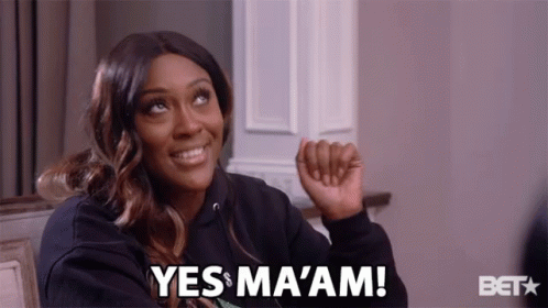 A Woman Says Yes Ma Am In A Bet Ad GIF