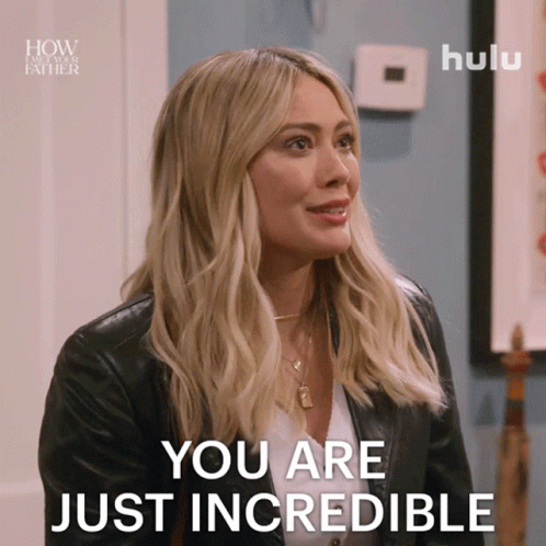 A Woman Says " You Are Just Incredible " In Front Of A Hulu Logo GIF