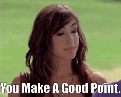 A Woman Says " You Make A Good Point " While Looking At The Camera GIF