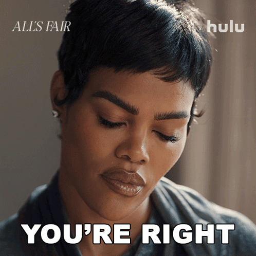 A Woman Says " You 'Re Right " In Front Of A Hulu Logo GIF