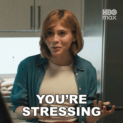 A Woman Says You 'Re Stressing In Front Of A Refrigerator GIF