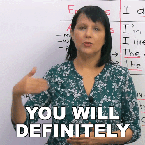 A Woman Says You Will Definitely In Front Of A White Board GIF