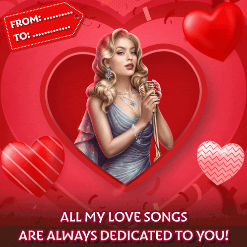 a woman singing into a microphone with the words all my love songs are always dedicated to you on the bottom