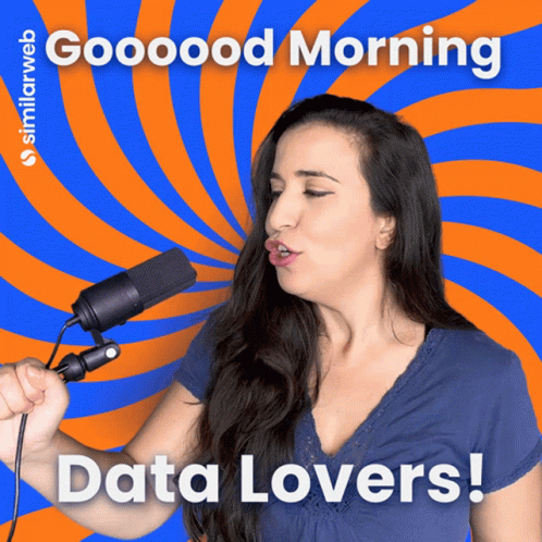 A Woman Singing Into A Microphone With The Words Goood Morning Data Lovers GIF