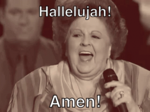 A Woman Singing Into A Microphone With The Words Hallelujah Amen GIF