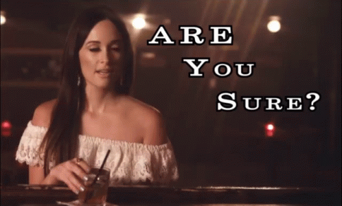 A Woman Sits At A Bar With A Drink In Her Hand And The Words " Are You Sure " Above Her GIF