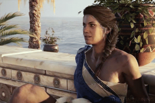 A Woman Sits On A Ledge Overlooking The Ocean With The Words Mythos In Training Visible GIF