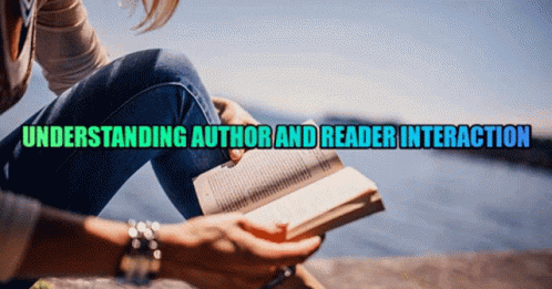 A Woman Sits On A Rock Reading A Book With The Words Understanding Author And Reader Interaction Below Her GIF