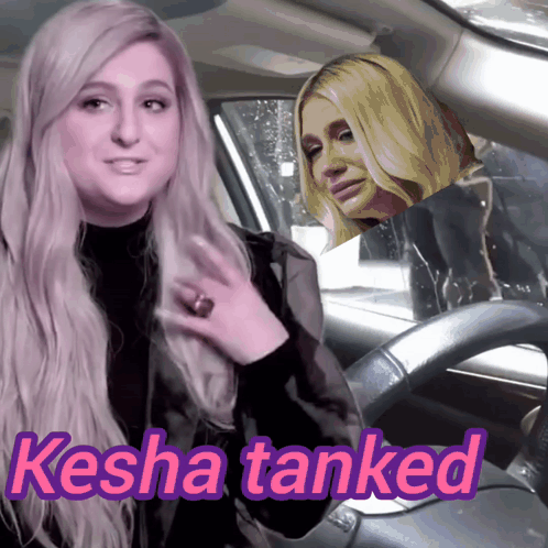 A Woman Sitting In A Car With The Words Kesha Tanked Above Her GIF