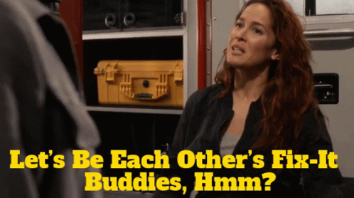 A Woman Sitting In Front Of An Ambulance With The Caption Let 'S Be Each Other 'S Fix-It Buddies GIF