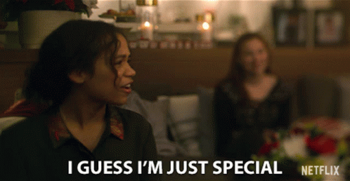 A Woman Sitting On A Couch Says I Guess I 'M Just Special Netflix GIF