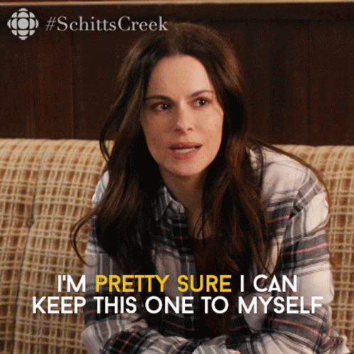 A Woman Sitting On A Couch With A Caption That Says I 'M Pretty Sure I Can Keep This One To Myself GIF