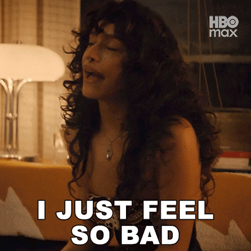 A Woman Sitting On A Couch With Her Eyes Closed Says I Just Feel So Bad GIF