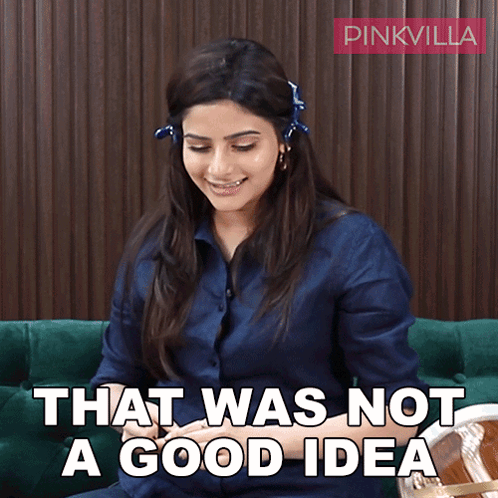 A Woman Sitting On A Green Couch With The Words That Was Not A Good Idea Behind Her GIF