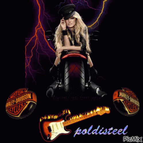 A Woman Sitting On A Harley Davidson Motorcycle GIF