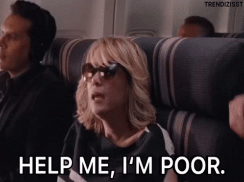 A Woman Sitting On A Plane Says Help Me I 'M Poor GIF