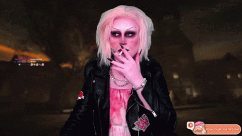 A Woman Smoking A Cigarette With A Join Our Patreon Button Below Her GIF
