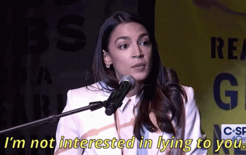 A Woman Speaking Into A Microphone With The Words " I 'M Not Interested In Lying To You " Next To Her GIF