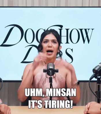 A Woman Speaking Into A Microphone With The Words " Uhm Minsan It 'S Tiring " GIF