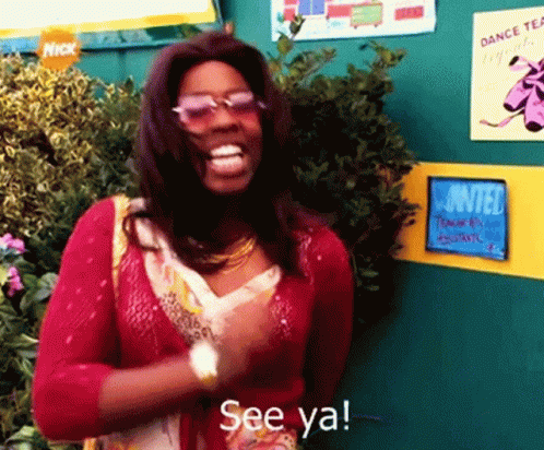 A Woman Standing In Front Of A Sign That Says " Dance Tea " GIF