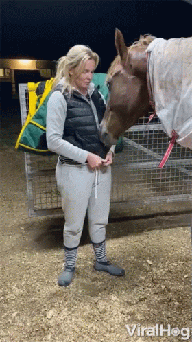 A Woman Standing Next To A Horse With A Viralhog Watermark GIF