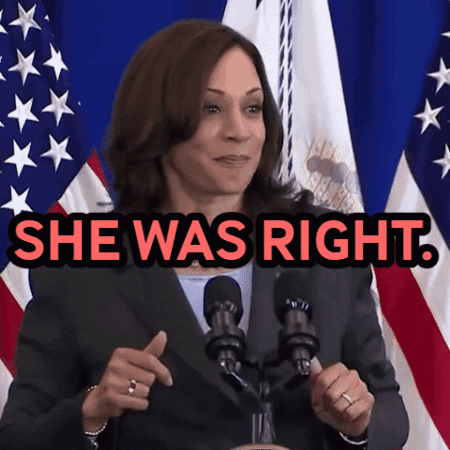 A Woman Stands In Front Of A Microphone With The Words She Was Right Above Her GIF
