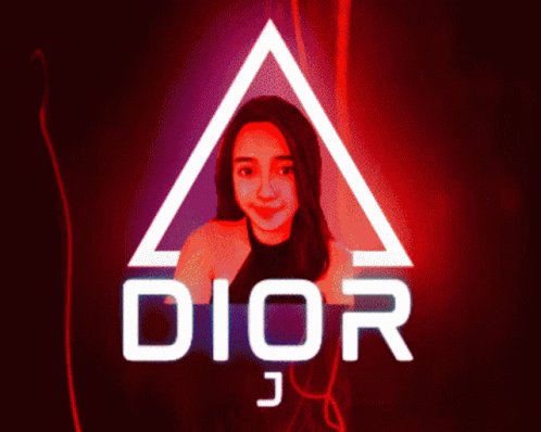 A Woman Stands In Front Of A Neon Sign That Says Dior GIF