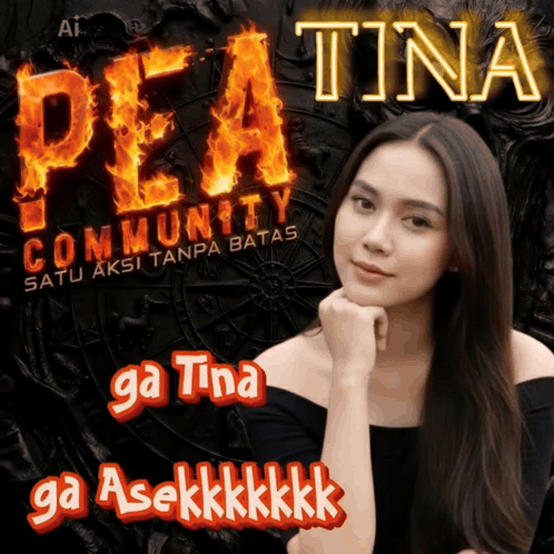 A Woman Stands In Front Of A Peatina Community Poster GIF