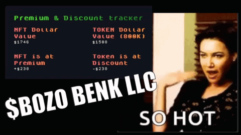 A Woman Stands In Front Of A Sign That Says $ Bozo Benk Llc GIF