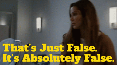 A Woman Stands In Front Of A Sign That Says " That 'S Just False It 'S Absolutely False " GIF